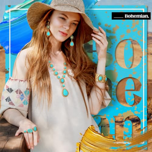 Image of Ecally Western Turquoise Jewelry Set for Women