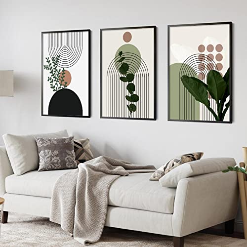 Plantes Vertes Feuille Soleil KEBIA Toile | Lot de 3 Impressions Abstraites 60x80cm