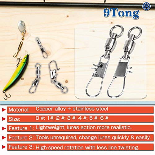 9Tong Fishing Swivels with Interlock Snap Ball Bearing Swivels Fishing Snap Swivels Saltwater Freshwater Fishing Tackle Leader Lure Jigs Line Fishing Connector 25pcs 88lbs - Image 2