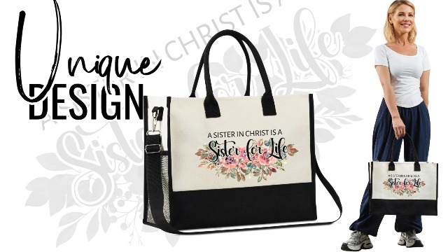 Bolso Tote Sister in Christ para mujer con cierre y correa miniatura 7