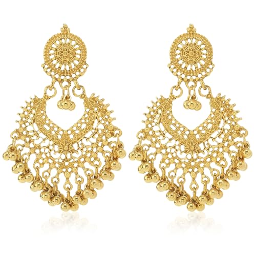 Indischer Schmuck Ohrringe, Ethnische Indische Jhumka Jhumki Schmuck, Bohème Ethnischer Kronleuchter Quaste Hoop Ohrringe, Schmucks für Damen (Goldfarben)