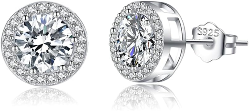 SLUYNZ Sterling Silver Round Halo CZ Stud Earrings for Women Teen Girls Simulated Diamond Earrings Studs 7MM/8MM/9MM