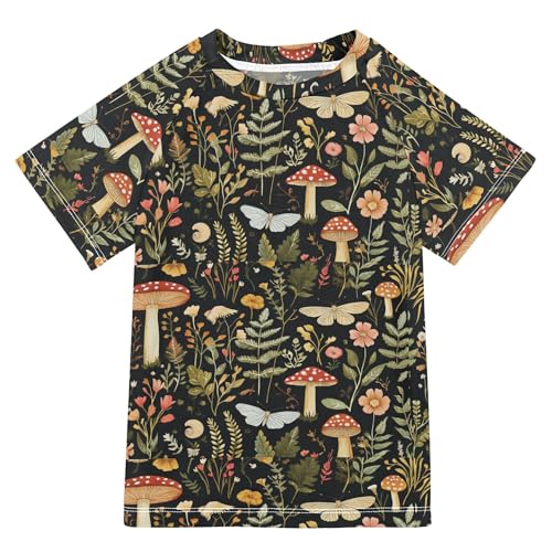 Wudan Mushroom Botanical Dragonflies Butterflies Boy Bathing Suit Short Sleeves Girls Swimsuit with Rashguard Swimwears Football Sports Shirt for Little Boy 5-6T