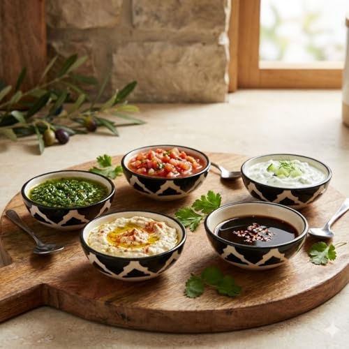 Image of Ceramic Durable Serving Bowl for Kids, Adults & Everyday Dining Suitable for Homes, Kitchen Counters, Cafes, Small Eateries, and Food Tables Dishwasher Safe & Microwave Safe (Black, Set of 2)