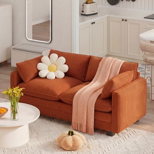 Image of Gizoon 75 inch Small Cloud Loveseat Couches for Living Room, 2 Seater Love Seat Sofa with Comfy Deep Seat, Small Washable Couches with Removable Corduroy Cover for Apartment, Orange