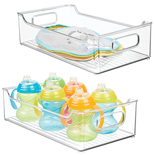 Image of mDesign Wide Plastic Nursery Storage Container Bins with Handles for Organization in Cabinet, Closet or Cubby Shelves - Organizer for Baby Food, Bibs, Formula, and Burp Cloths - 2 Pack - Clear