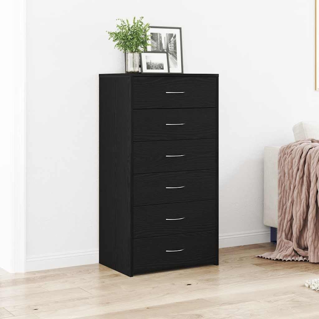 vidaXL Aparador con 6 cajones Roble Negro 50x34x96cm Madera ingeniería, Armario de almacenaje, Mueble aparador, Mueble de almacenaje de Cocina, bufé