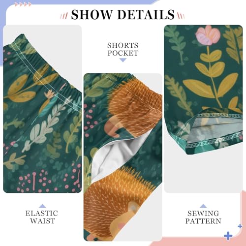 Hedgehog Spring Florals Boys Long Pants Soft Trousers Elastic Waist Kids Lounge Bottoms with Pockets S-XL4