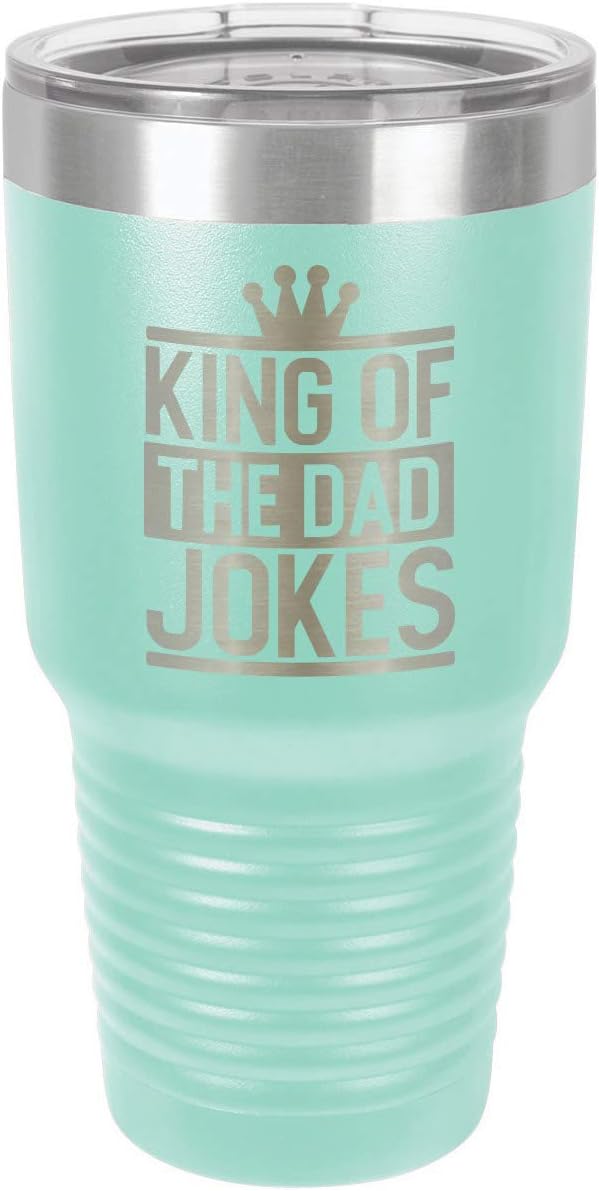 KING OF THE DAD JOKES TEAL 30 oz Drink Tumbler With Straw and Slide Top Lid | Laser Engraved Travel Mug | Compare To Yeti Rambler | Gift Idea Dad For Father's Day & Birthday