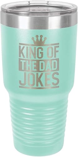 King of the Dad JOKES TEAL - Vaso de bebida de 30 onzas con popote y tapa superior deslizante, taza de viaje grabada con láser, comparación con Yeti