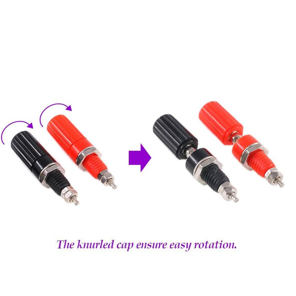 RUNCCI-YUN Lot de 10 4mm Fiche Banane Douille, Fiche Banane Femelle, 4mm fiche enceinte, Haut-Parleur Reliure Femelle Post Socket Jack pour 4mm Banana Fiche Connecteur（rouge noir）