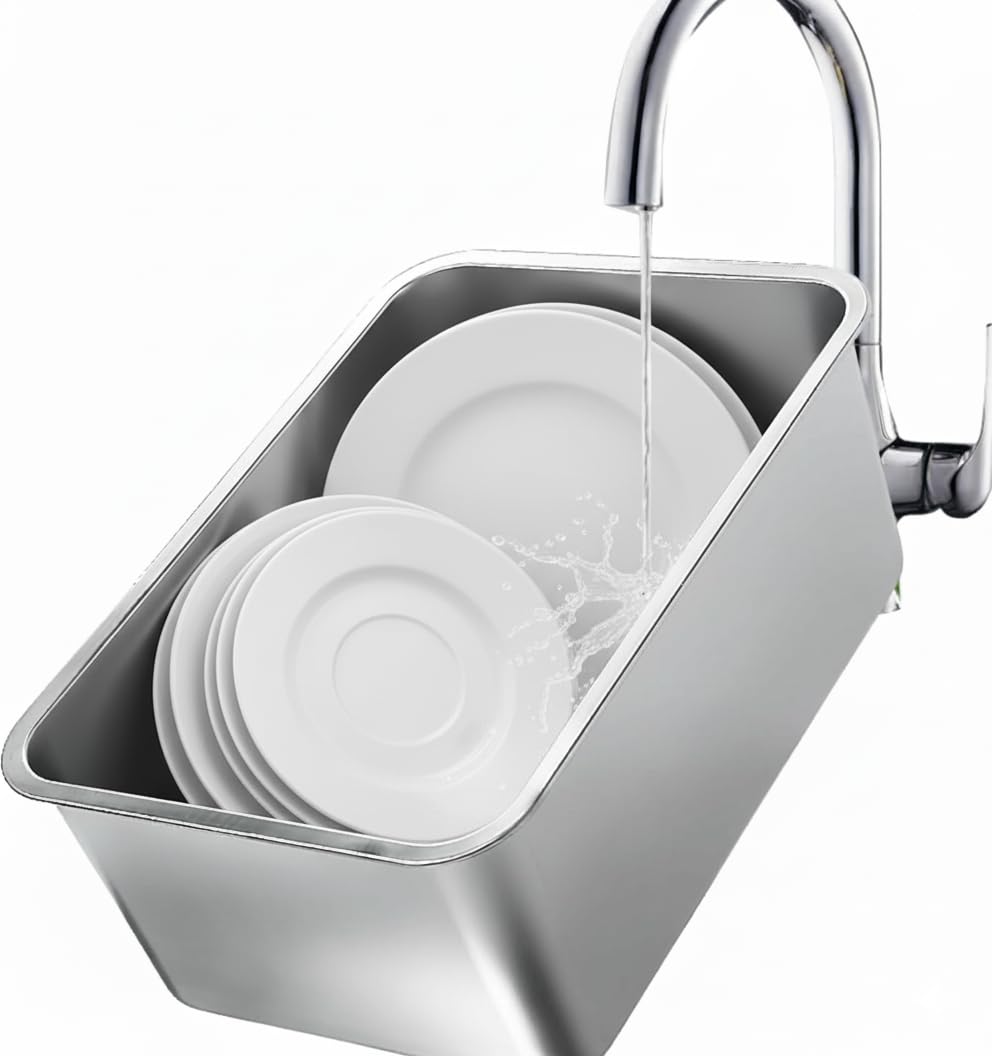 Bassine à vaisselle en acier inoxydable durable, grand bol d'évier multifonction 18 L