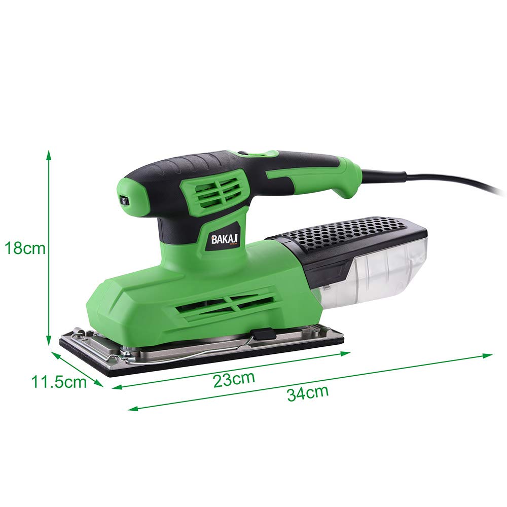 Bakaji Levigatrice Mouse Orbitale Potenza 300W Velocità Regolabile 6000-12000 rpm Aspiratore Integrato e Vaschetta di Raccolta Polvere Base Nastro 23 x 11 cm con 10 Fogli Abrasivi Inclusi