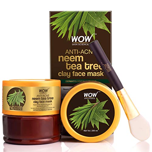 WOW Skin Science Anti-Acne Neem & Tea Tree Clay Face Mask for Refreshing & Refining Acne Prone Skin – For All Skin Types – No Parabens, Sulphate & Mineral Oil, 200 ml