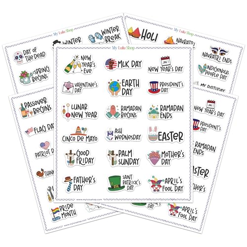 Holiday Planner Stickers for Planners and Journaling Calendar Stickers Holiday Seasonal Planner Stickers Sheet Monthly Holiday Sticker 4 Sheets 75 Premium Matte Vinyl Stickers Mini Size
