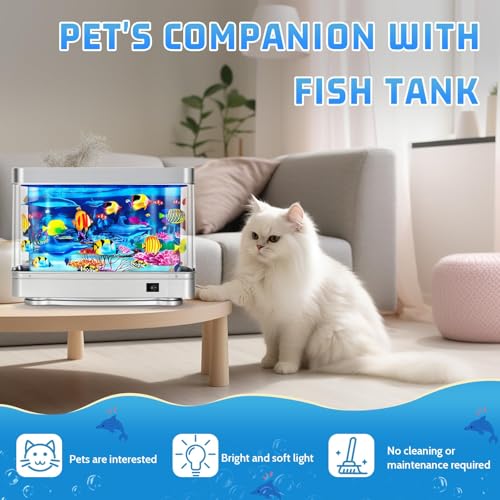 Image of Fake Motion Fish Tank Mini Aquarium,Artificial Aquarium Decorations,Artificial Tropical Fish Decorative,Virtual Ocean Moving Fish lamp for Bedroom Office Decor