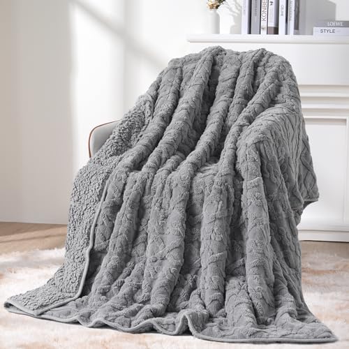 Image of Topblan Weighted Blanket for Adults, 48 inch x 72 inch 12lbs, Soft Sherpa Twin Size Heavy Blanket with 3D Jacquard Flannel Fleece Weighted Blankets for Couch and Bed