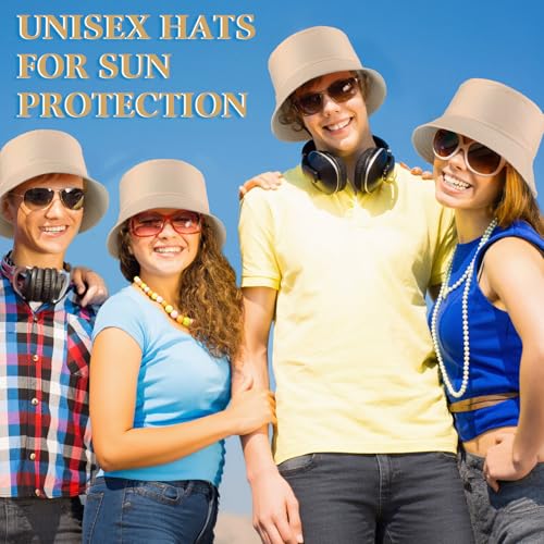 Image of 36 /24 /12 Pcs Bucket Hats for Men Women Bulk Cotton Fishing Cap UV Protection Beach Foldable Solid Color Sun Cap