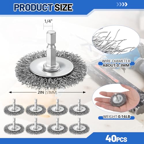 Image of Moxweyeni 40 Pcs 2 Inch Stainless Steel Wire Wheel Brushes for Drill Bits