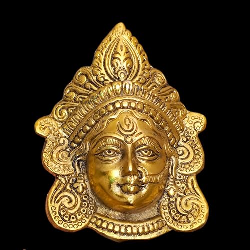 Brass Durga Face Wall Hanging – 6" Hindu Goddess Sculpture | Traditional Religious Art Decor | Divine Shakti Face Idol for Home Temple Pooja Room Wall Decoration | Spiritual Gift Item