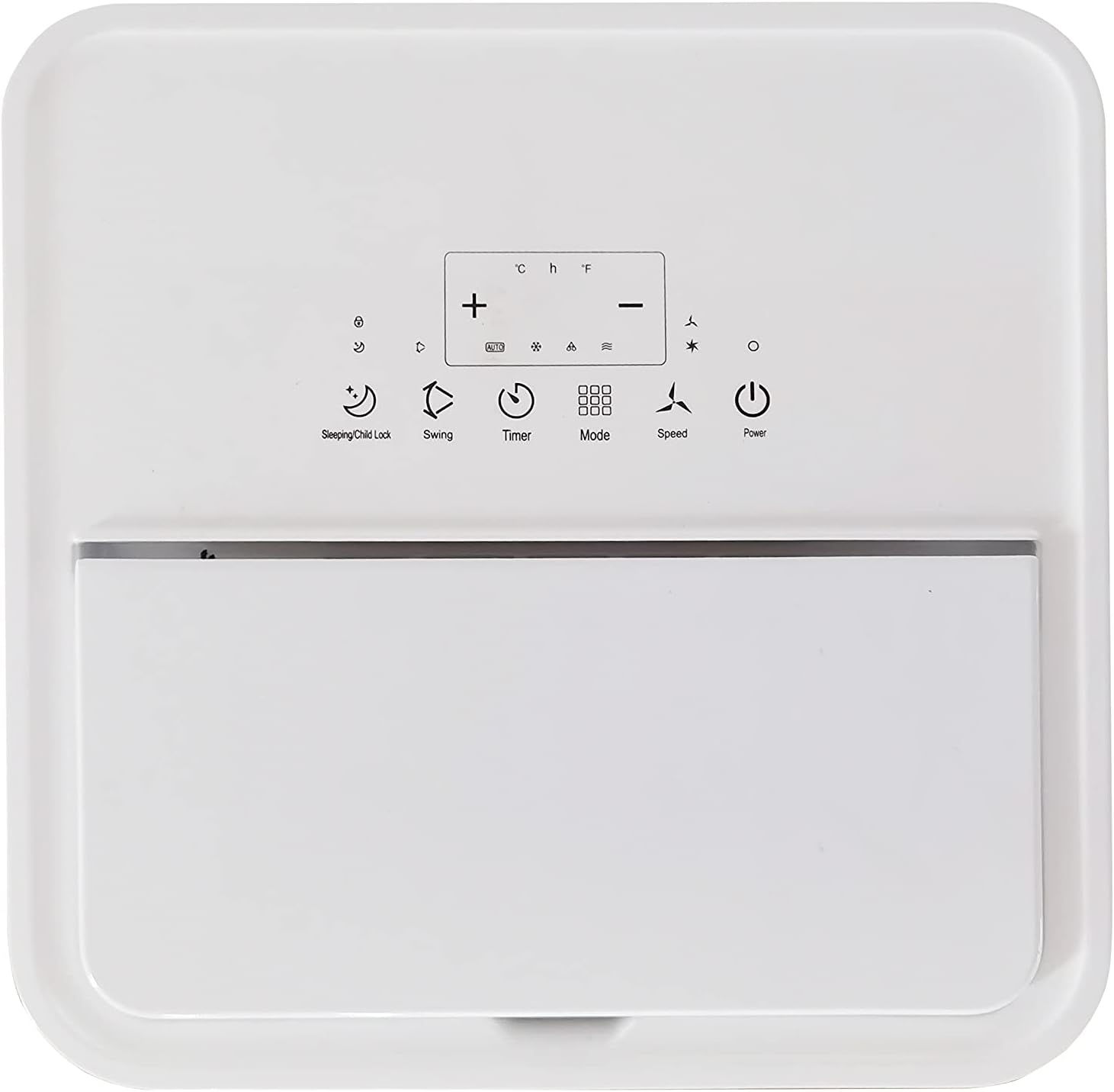 Top control panel of the Wood's Milan 9K Air Conditioning Unit