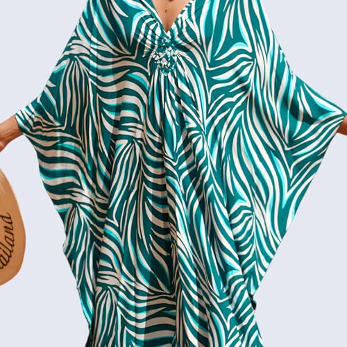 Image of Miss Lavish London Long Kaftan Dress for Women - Summer Printed Plus Size Maxi Caftan, Swimwear Coverup, Resort Wear, Lounge Party Dress, Hawaii Vacation Outfit