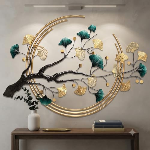 Image of SMILES GIFT Luxury Imported Wall Hanging | Handcrafted Metal Ginkgo Tree Wall Decoration | Home Decor for Living Room & Office
