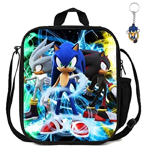 GDFENDU Anime Hedgehog Lunch Bag with Keychain,3D Printed Anime Pattern Insulated Bag Food Container Thermal Lunch Tote Bags Leak-Proof Cooler Bag (C)