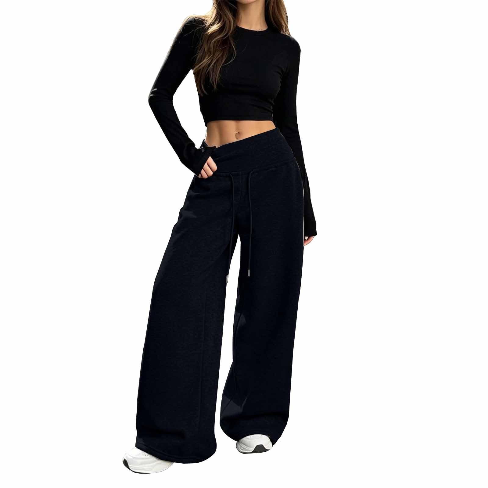 Pantaloni da jogging da donna a vita alta, in cotone, pantaloni sportivi in | Pantaloni morbidi per il tempo libero, comodi, larghi e traspiranti, da spiaggia, in tinta unita, vestibilità larga