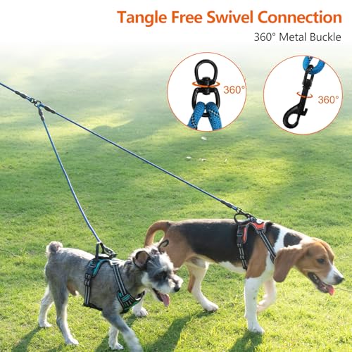 Taglory Doppelte Leinen/Hundeleine Doppelleine für 2 Hunde/Keine Verwicklung Reflektierend Kletterseil/Verstellbar Splitterleinen/75cm, BLAU