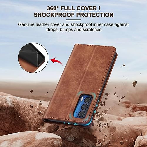Image of Jasonyu Flip Wallet Case for Motorola Edge 5G UW /Moto Edge (2021),Leather Magnetic Folio Cover with Card Holder,Kickstand - TPU Shockproof Durable Protective Phone Case,Brown
