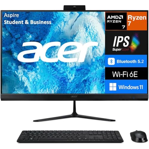 Image of acer Aspire 27 inch All-in-One Desktop Computer • 8-core AMD Ryzen 7 5825U • 32GB RAM • 1TB SSD • Office 365 for The Web • HDMI + DisplayPort, Wi-Fi 6E • Wireless Keyboard & Mouse • Windows 11