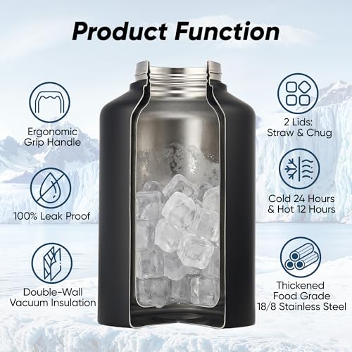 Fijinhom Gallon jug termo aislado de acero inoxidable de 128 oz con asa, negro miniatura 3