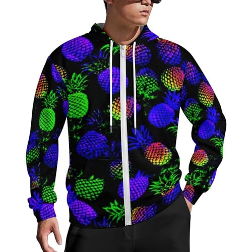 Colorful Pineapple Men's Zip Up Hoodie Casual Drawstring Hooded Sweatshirt with Kanga Pocket