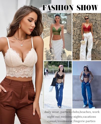 Image of Avidlove Lace Bralettes for Women V Neck Spaghetti Strap Bra Unpadded Tops Sexy Cami Crop Top Going Out Lingerie