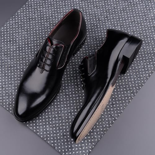 Image of Men's Plain Toe Whole Cut Oxford Dress Shoes Polished Full Grain Leather Closed Lacing 5 Pairs Eyelets Lace Up Formal Suit Shoes for Business Wedding Groom Prom Black Tie Events