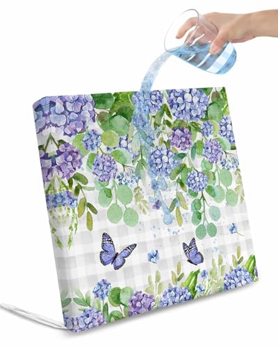 2 Pack Blue Flower Waterproof Cushion Covers with Ties Outdoor Patio Chair Seat Cushion Slip Covers Replacement(Only Cover) Green Eucalyptus Spring Botanical Plant Plaid 22''x20''x4''