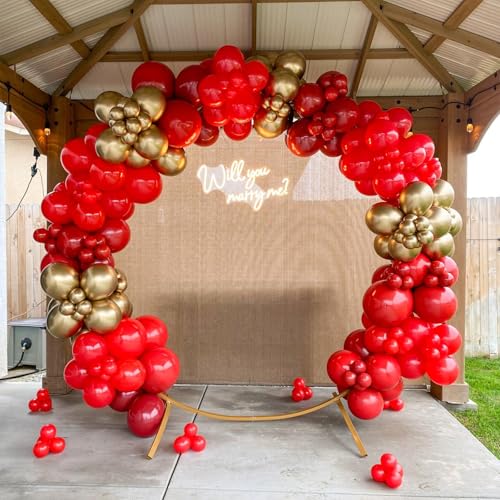 Image of YAOWKY Red Gold Christmas Balloons Garland Kit, 120Pcs 18 12 10 5In Red and Gold Balloons With Gold Confetti Balloons for New Year's Party Valentines Wedding Bachelorette Birthday Decorations
