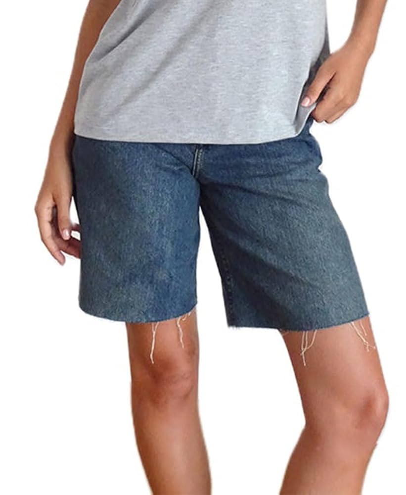 Adoeren Denim Bermuda Shorts for Women Straight Wide Leg