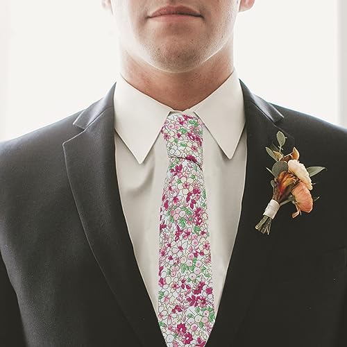 Image of Mantieqingway Men's Skinny Tie, Cotton Floral Ties for Men Wedding Necktie for Groom, Groomsmen, Missions, Dances