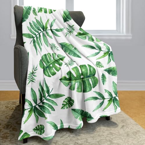 HommomH Tropical Palm Leaf Blanket 50' x 60' Green Giant Leaves Fleece Throw Blankets for Couch Sofa...