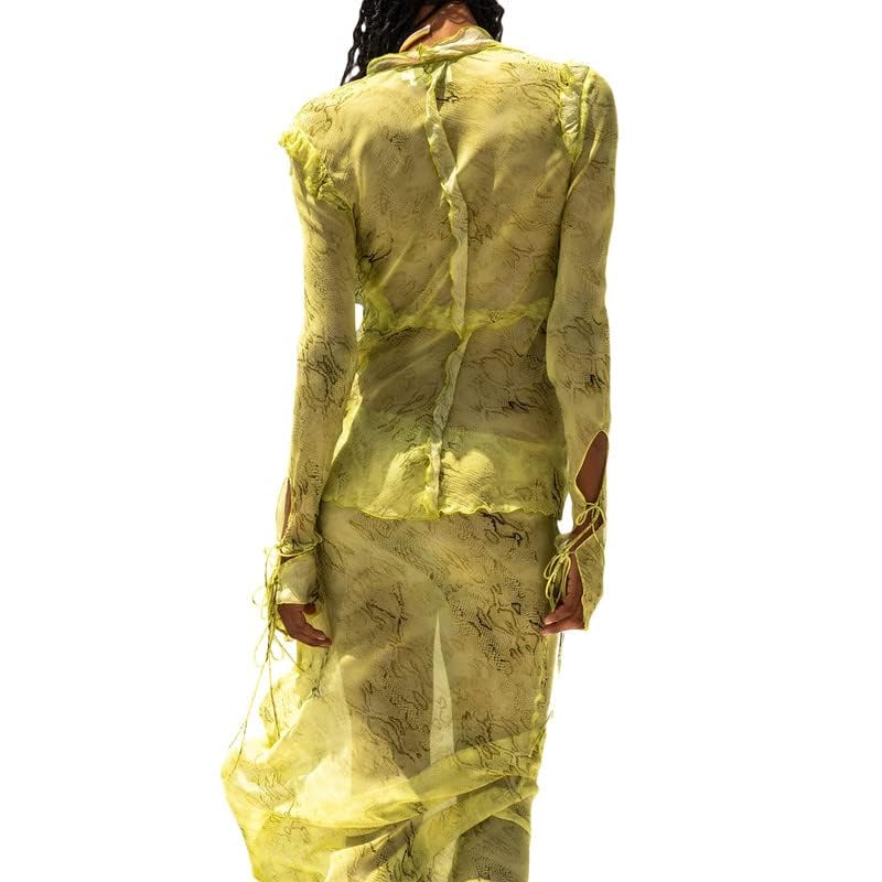 Women 2 Piece Maxi Skirt Set Sexy Lace Up Tank Top High Waist Long Skirt Set3