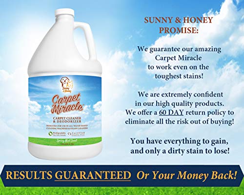 Carpet Miracle - The Best Carpet Cleaner Shampoo Solution for Machine Use, Deep Stain Remover and Odor Deodorizing Formula, Use On Rug Car Upholstery and Carpets, Smells Great, Concentrated Natural Formula and Leaping Bunny Certified (1 Gallon)