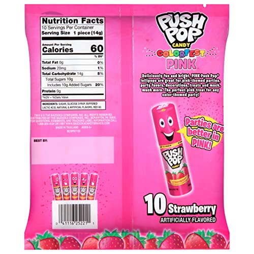 Push Pop Pink Colorfest - Pink Strawberry Lollipops Bulk Summer Candy - 10 Count Individually Wrapped Fruity Lollipops - Strawberry Candy For Pool Parties, The 4Th Of July, And Summer Fun #TOP5