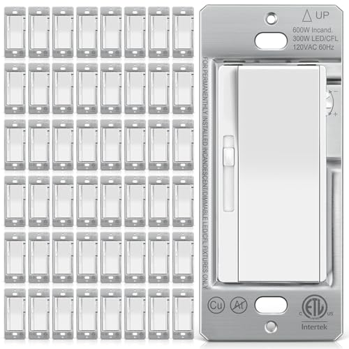 Image of BESTTEN Super Slim Dimmer Light Switch for 300W Dimmable LED /CFL Lights and 600W Incandescent /Halogen, Single Pole /3-Way LED Slide Dimmer, ETL Listed