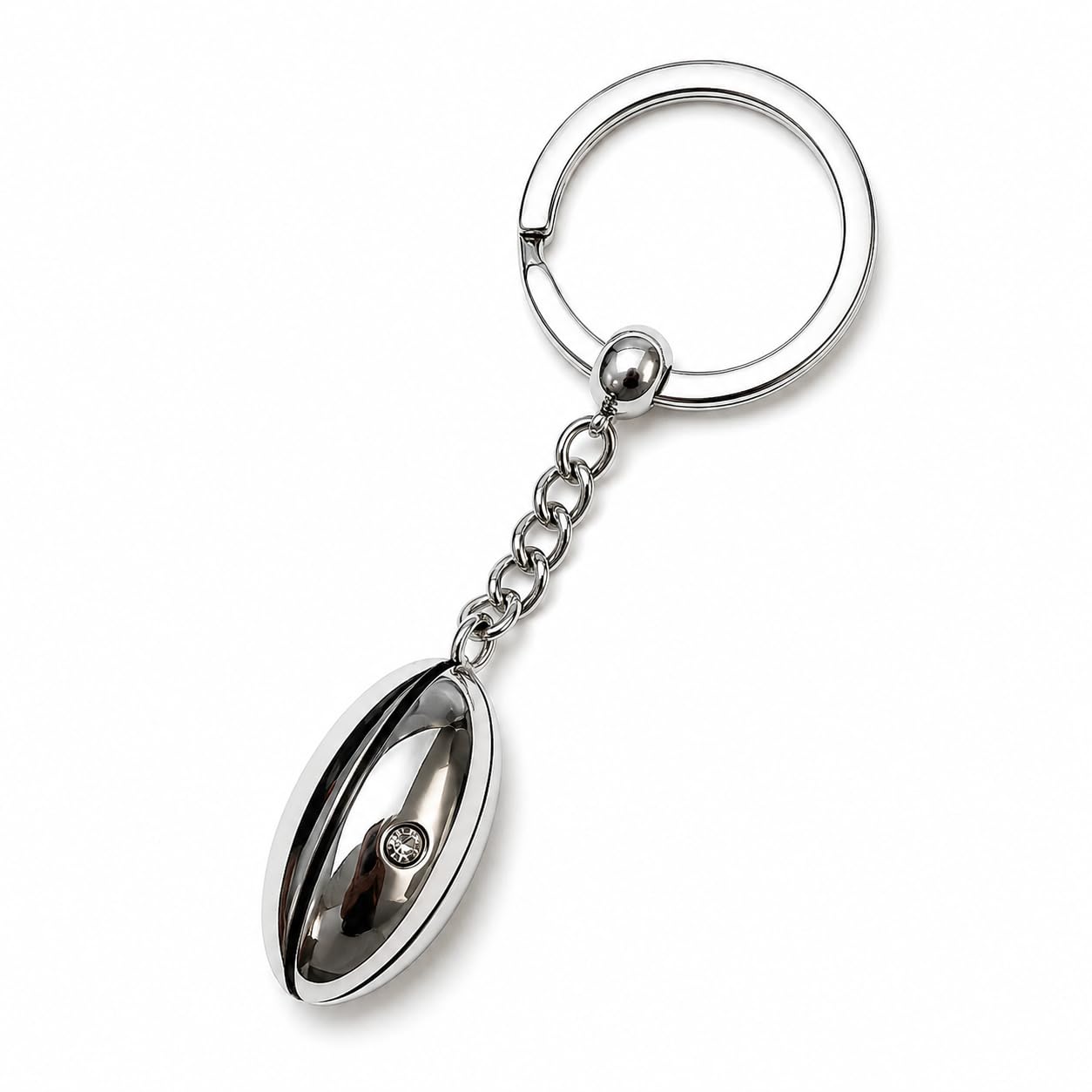 Rugby Ball Keyring Silver Metal Key Chain – Onyx Art KR05 Sports Lover Gift for Men, Rugby Fan Accessory, Stylish Key Ring for Keys & Bags, in Premier Life Box