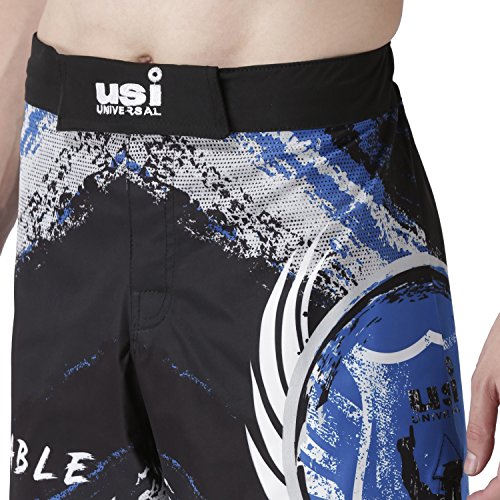 Image of USI UNIVERSAL MMA Shorts for Training & Kickboxing, 411HB Unbeatable Shorts Tuf Stretch Fighting Shorts for Martial Arts, Cage Fight, Muay Thai, BJJ, Boxing (XL, Black /Blue)