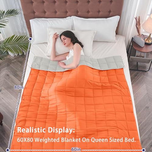 Image of yescool Weighted Blanket for Adults (17 lbs, 60 inch x 80 inch, Orange) Cooling Heavy Blanket for Sleeping Perfect for 110-130 lbs, Queen Size Breathable Blanket with Premium Glass Bead, Machine Washable