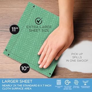 Swedish Dishcloths for Kitchen XL, 30 Sheet Roll, Biodegradable & Compostable, Reusable Paper Towel Cleaning Cloths, 11" x 10", No Odor, Washing Dishes, Ultra Absorbent Cellulose Sponge Towel, By LOLA