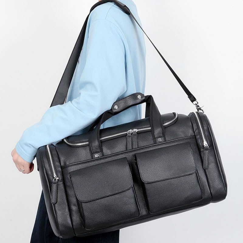 Men's Hand Luggage Bag Short Distance Travel PU Leather Fitness